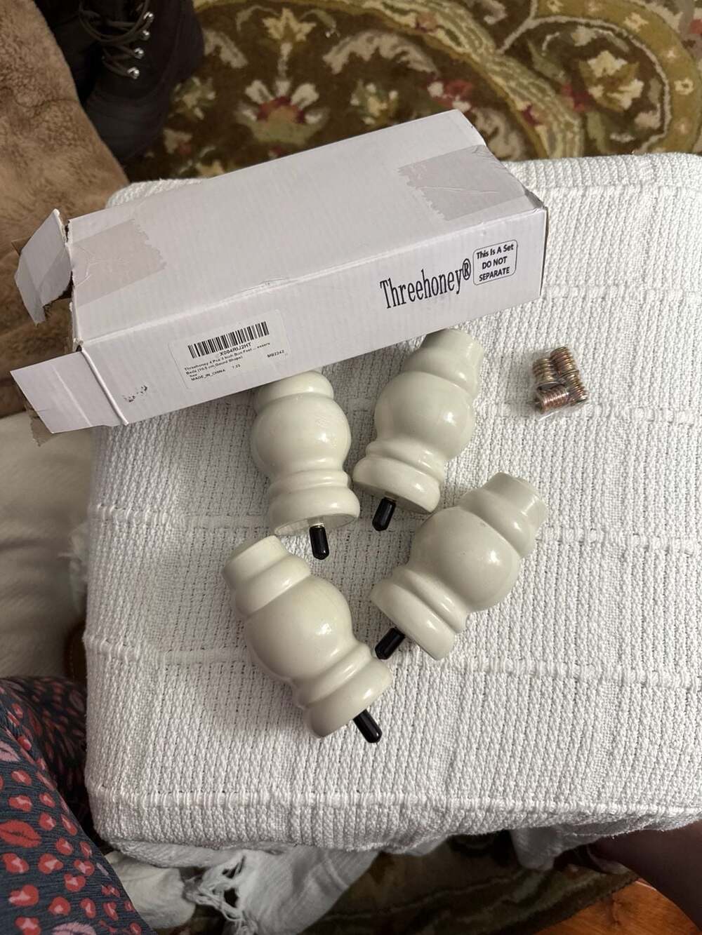 Threehoney 4 Pcs 3 Inch White Wooden Bun Furniture Feet Gourd Shape